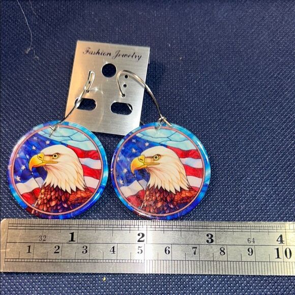 Blue and Red Enamel Dangle Earrings - Picture 1 of 3